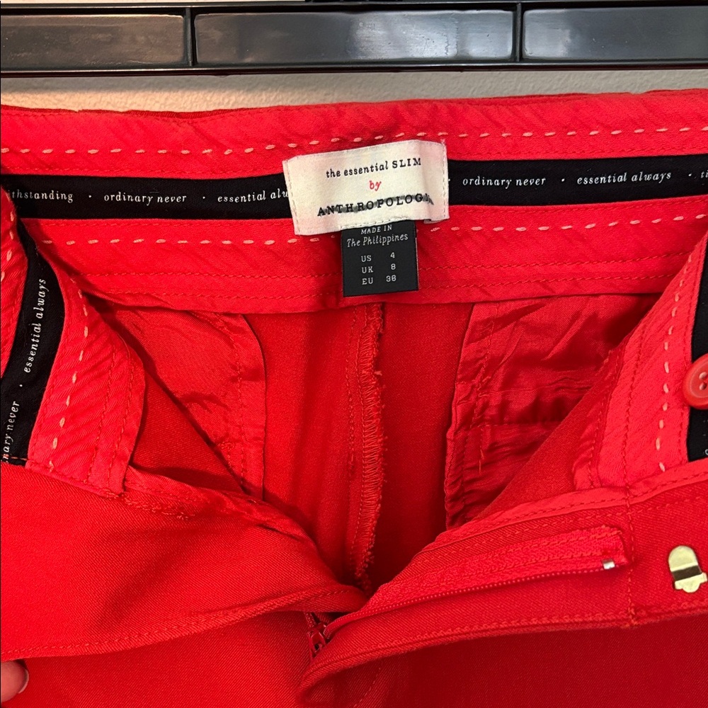 Red Slim-Fit, tailored, Button-Accent Pants - Picture 3 of 6